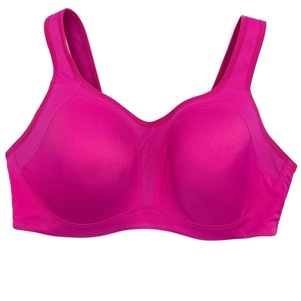 SYROKAN Womens High Impact Sports Bra Pink Wire Free Padded Straps 36DD